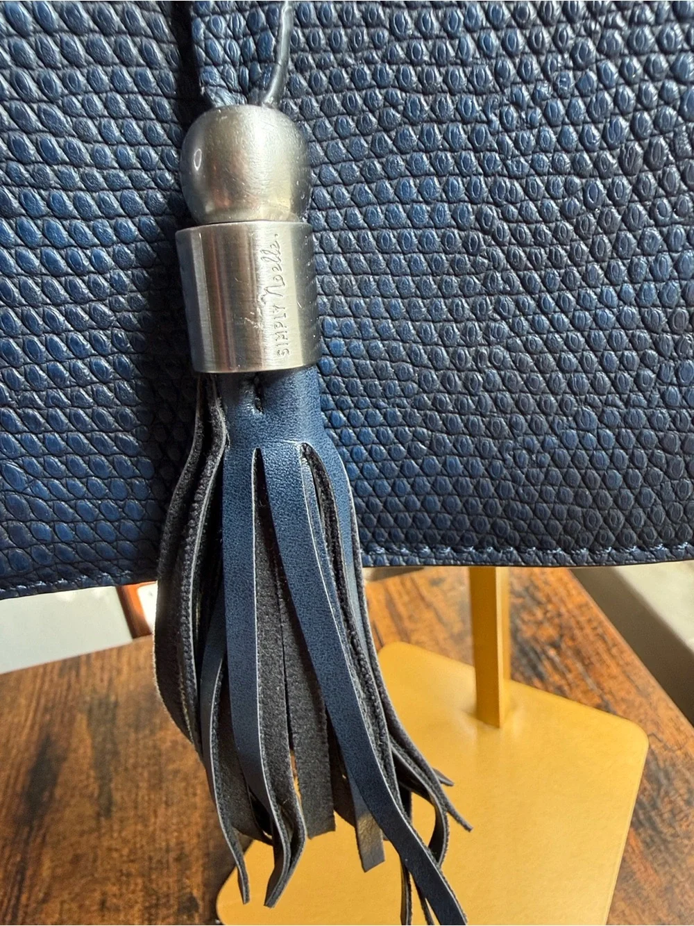 NWT Blue Snake Embossed Textured Leather Shoulder Bag with Tassel